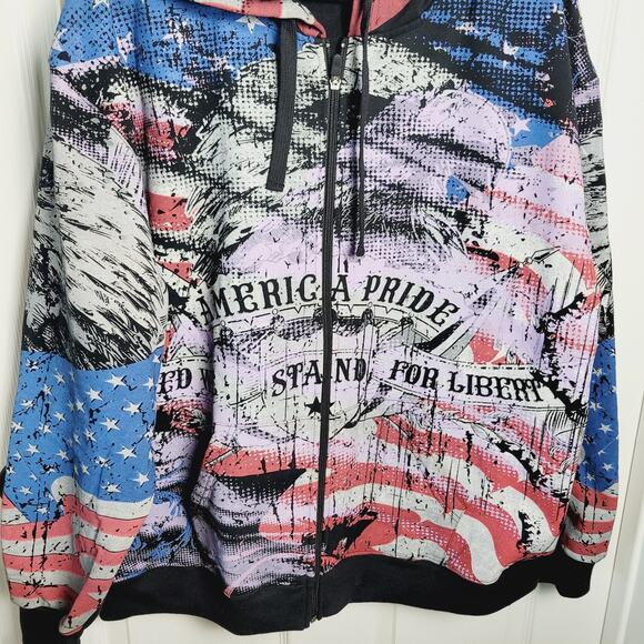 Club Chaos Hoodie 2X Sweatshirt Zip American Pride Flag Eagle Patriotic AOP Y2K - Picture 2 of 13